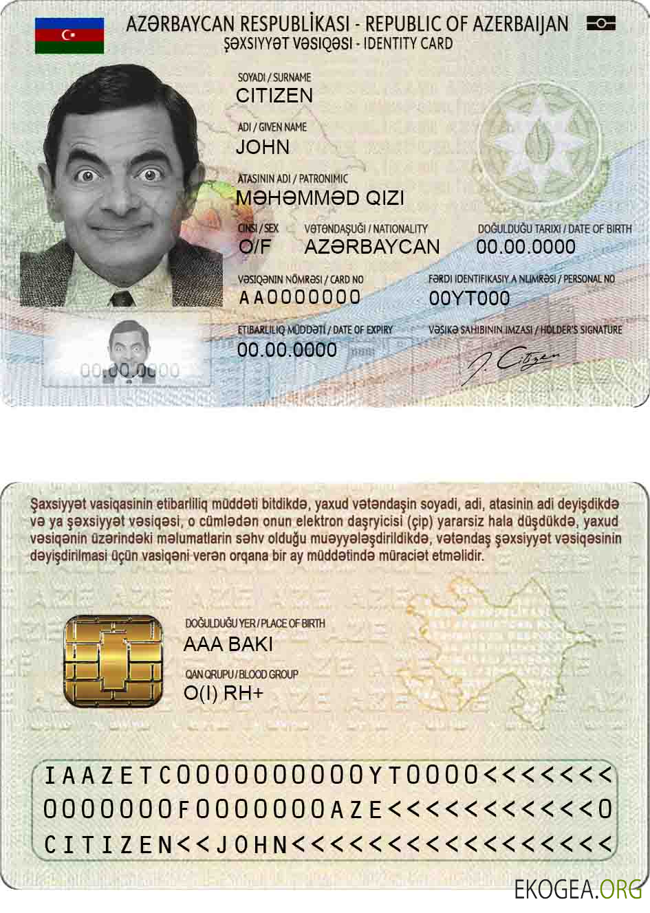 Carte d'identité de l'Azerbaïdjan template Carte d'identité de l'Azerbaïdjan template